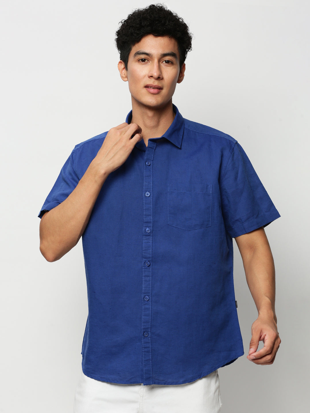 Men Blue Solid Casual Casual Shirts