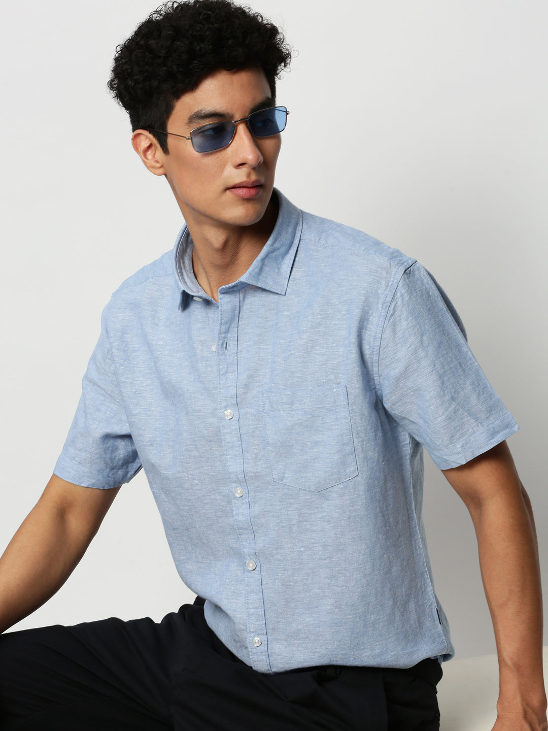 Men Blue Solid Casual Casual Shirts