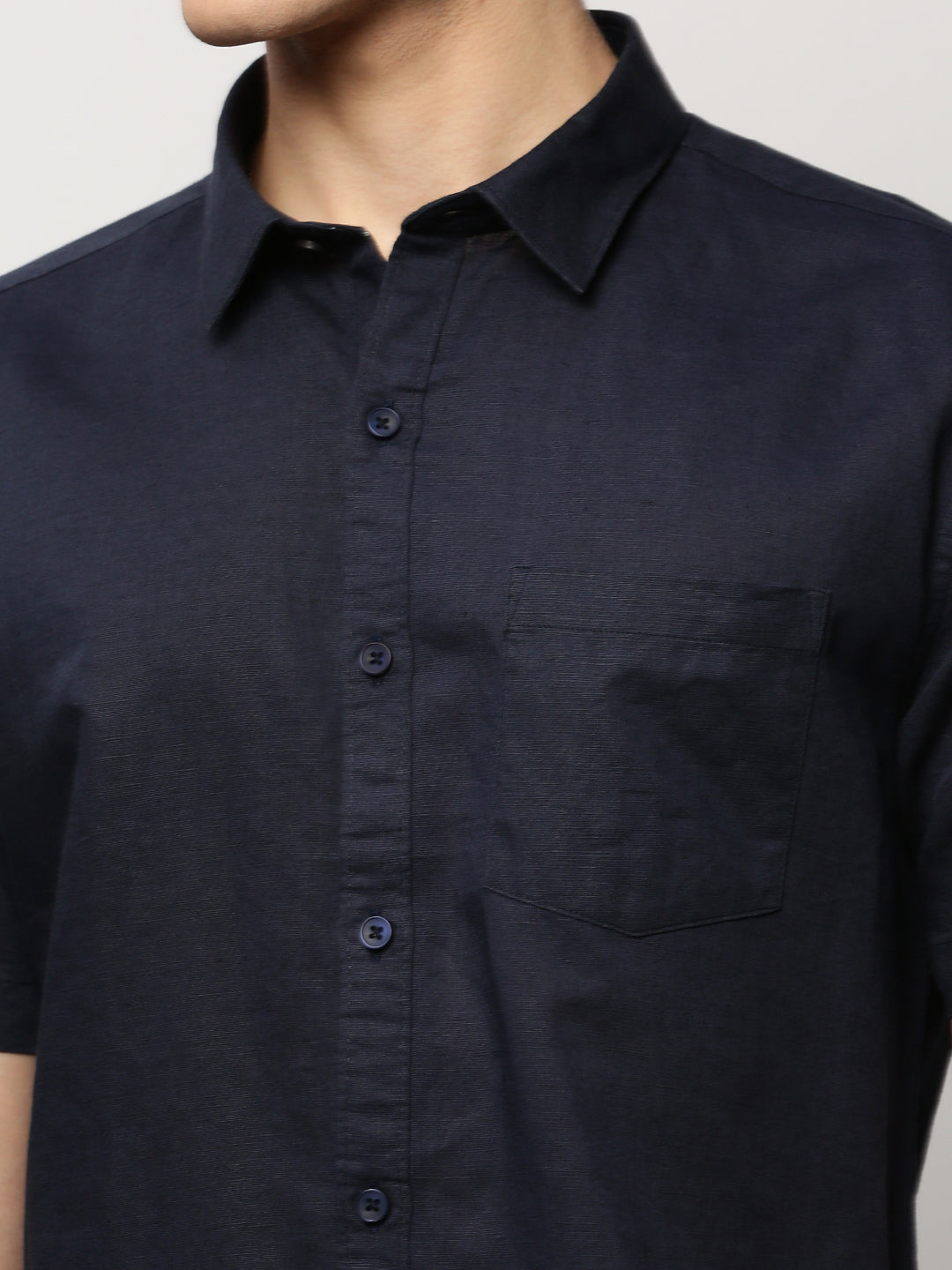 Men Navy Solid Casual Casual Shirts