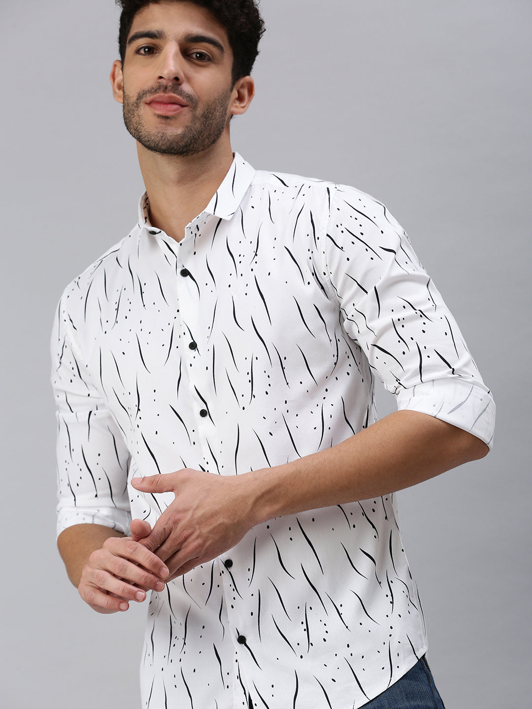 Men White Printed Casual Shirt