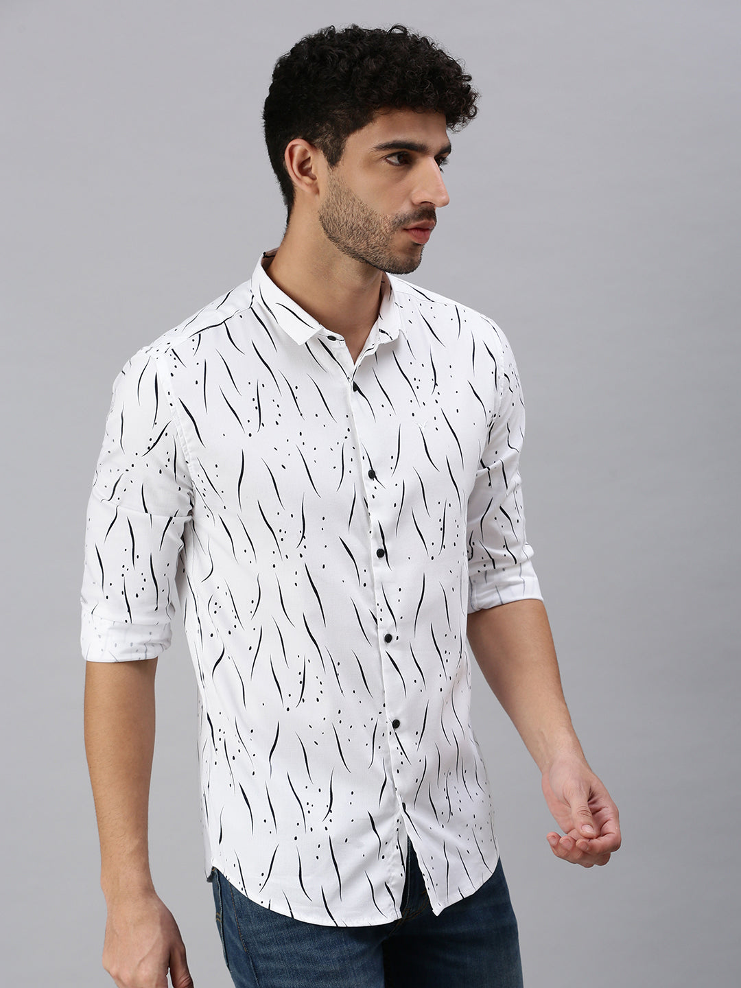 Men White Printed Casual Shirt