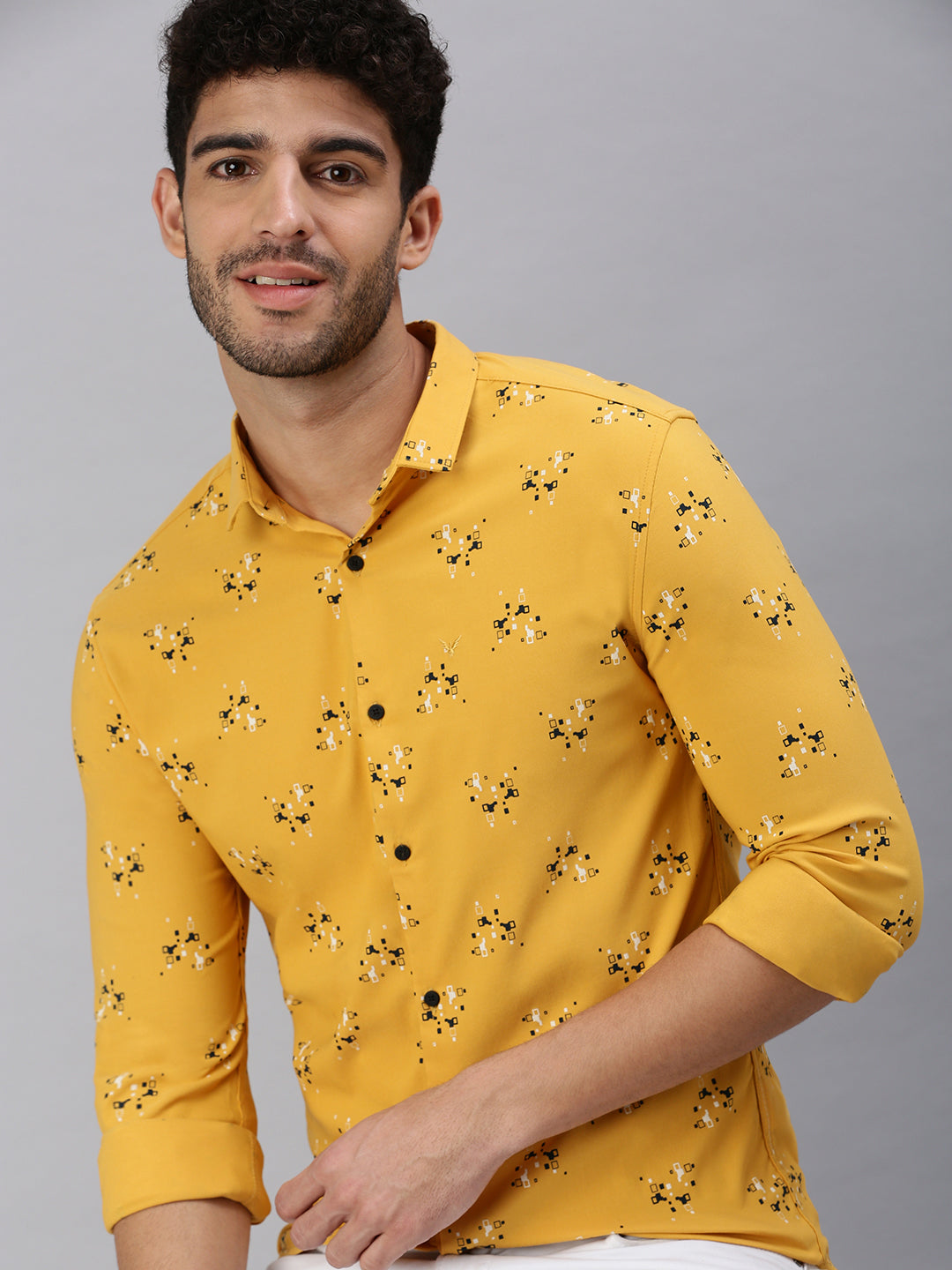 Men Yellow Printed Casual Shirt