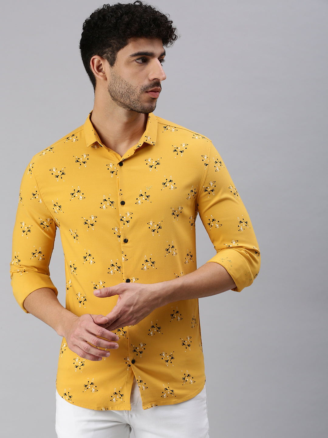 Men Yellow Printed Casual Shirt