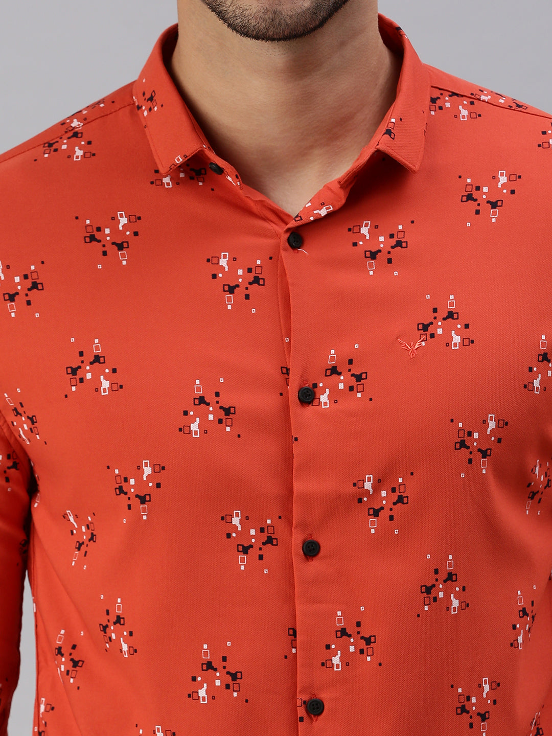 Men Rust Printed Casual Shirt