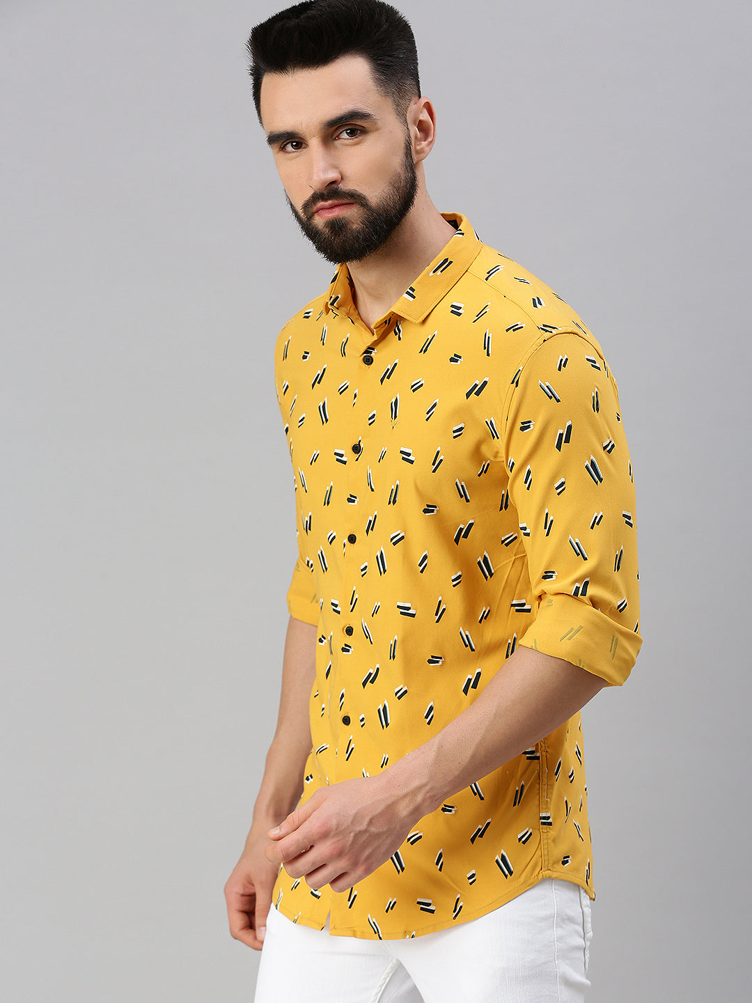 Men Yellow Printed Casual Shirt