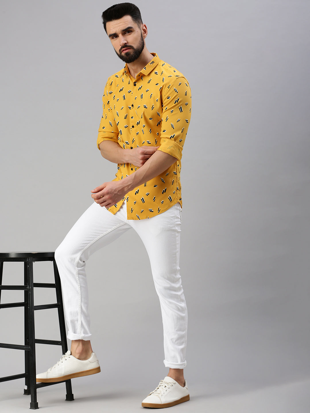 Men Yellow Printed Casual Shirt