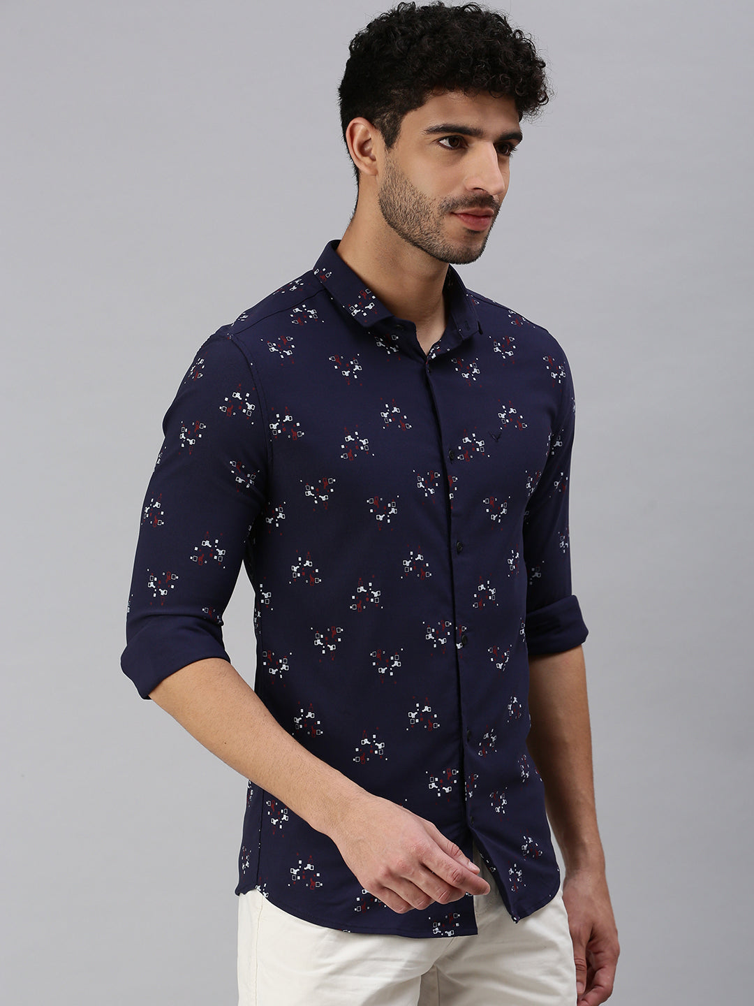 Men Navy Blue Printed Casual Shirt