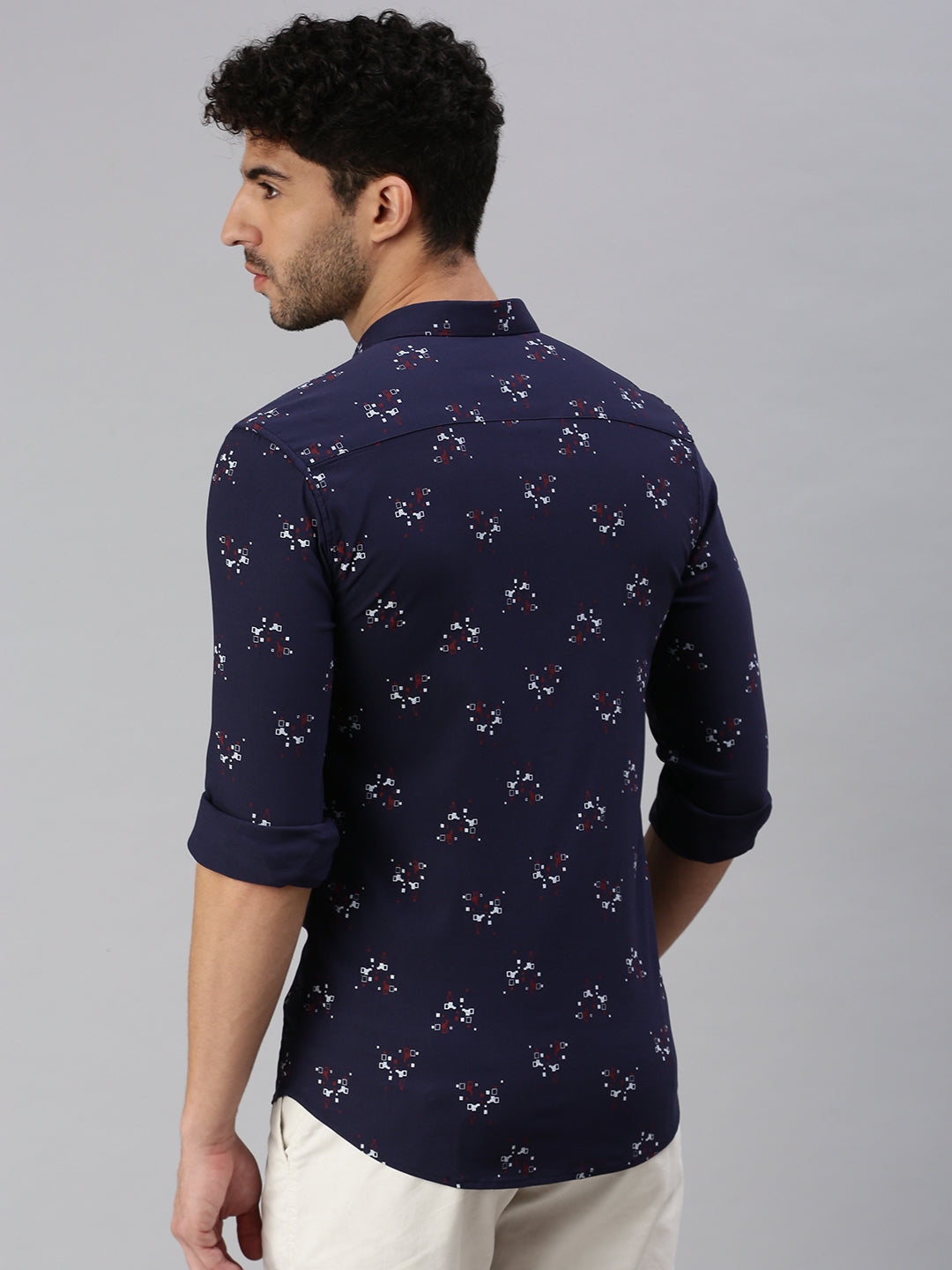 Men Navy Blue Printed Casual Shirt