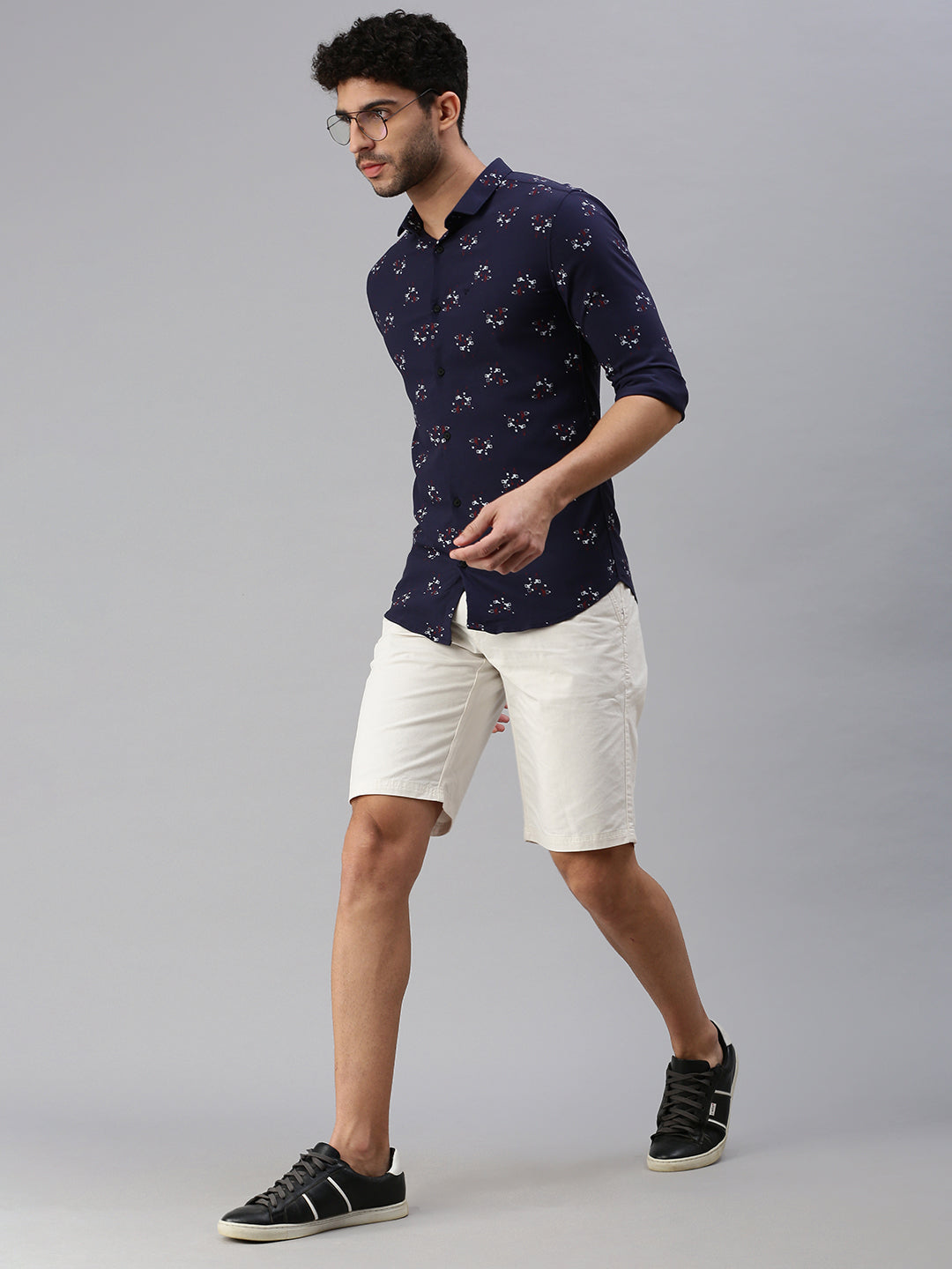 Men Navy Blue Printed Casual Shirt