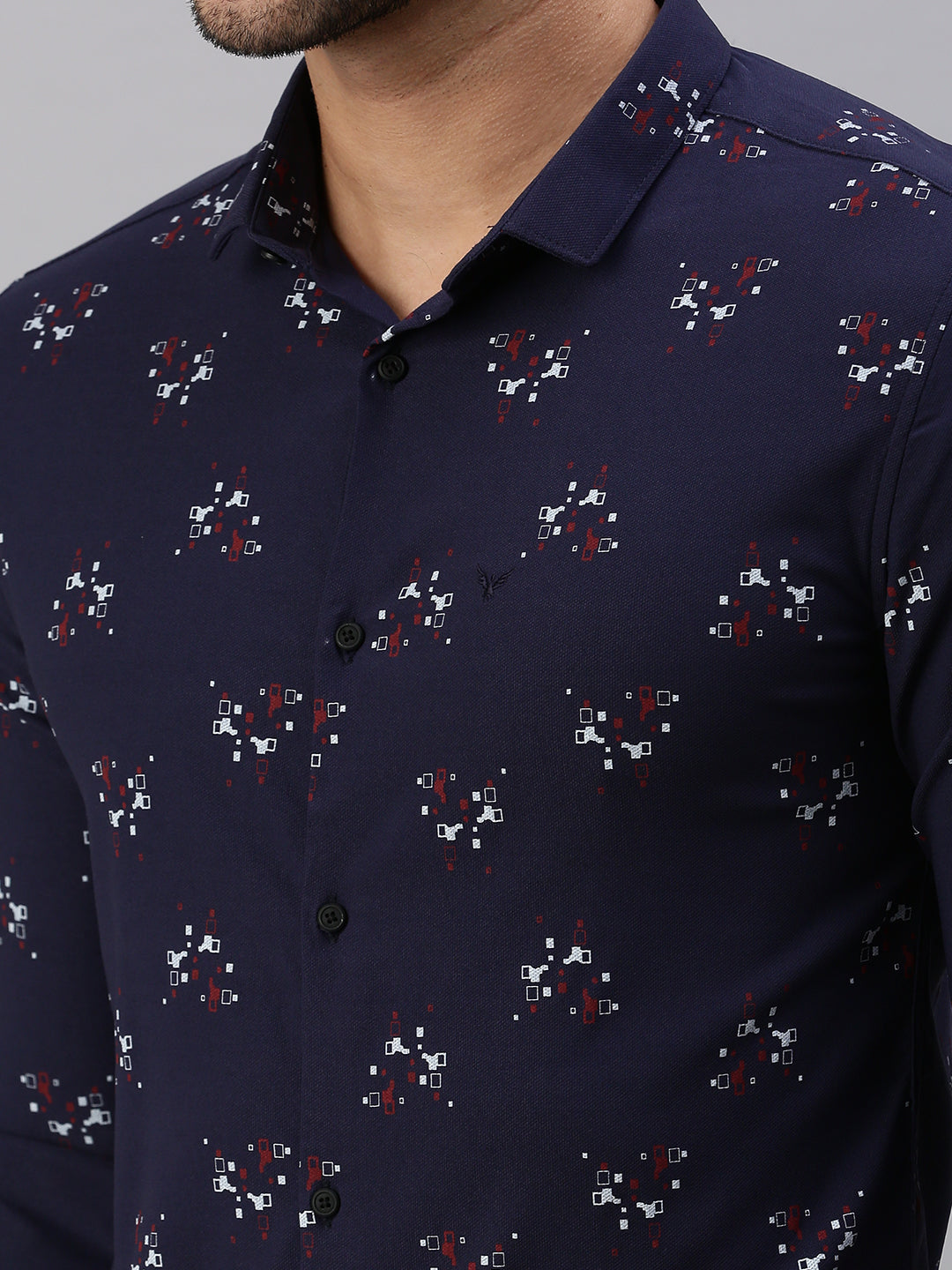 Men Navy Blue Printed Casual Shirt