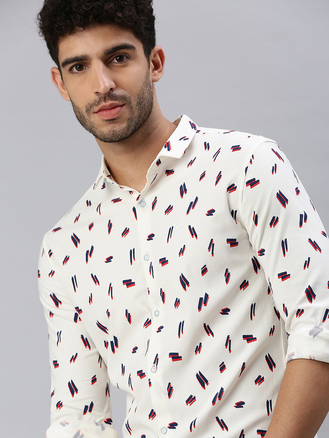 Men Cream Printed Casual Shirt