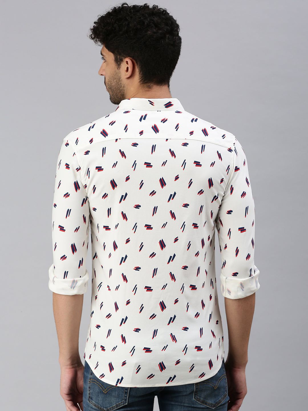 Men Cream Printed Casual Shirt