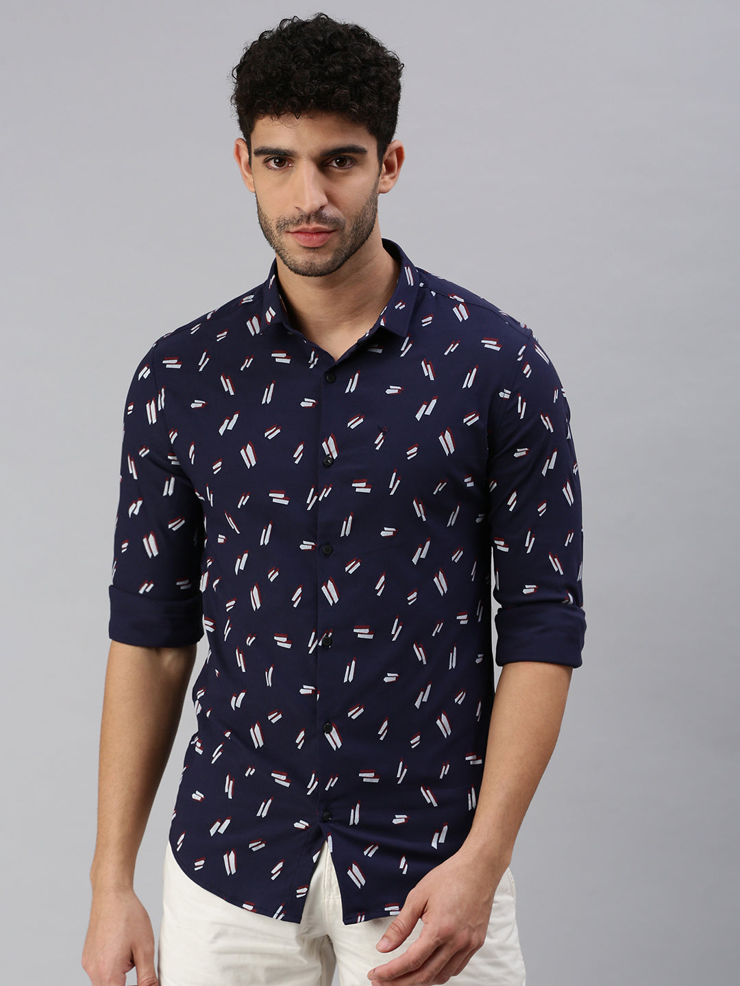 Men Navy Blue Printed Casual Shirt