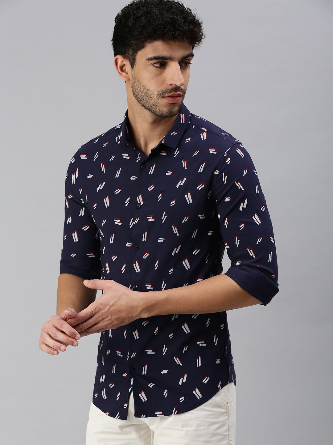 Men Navy Blue Printed Casual Shirt