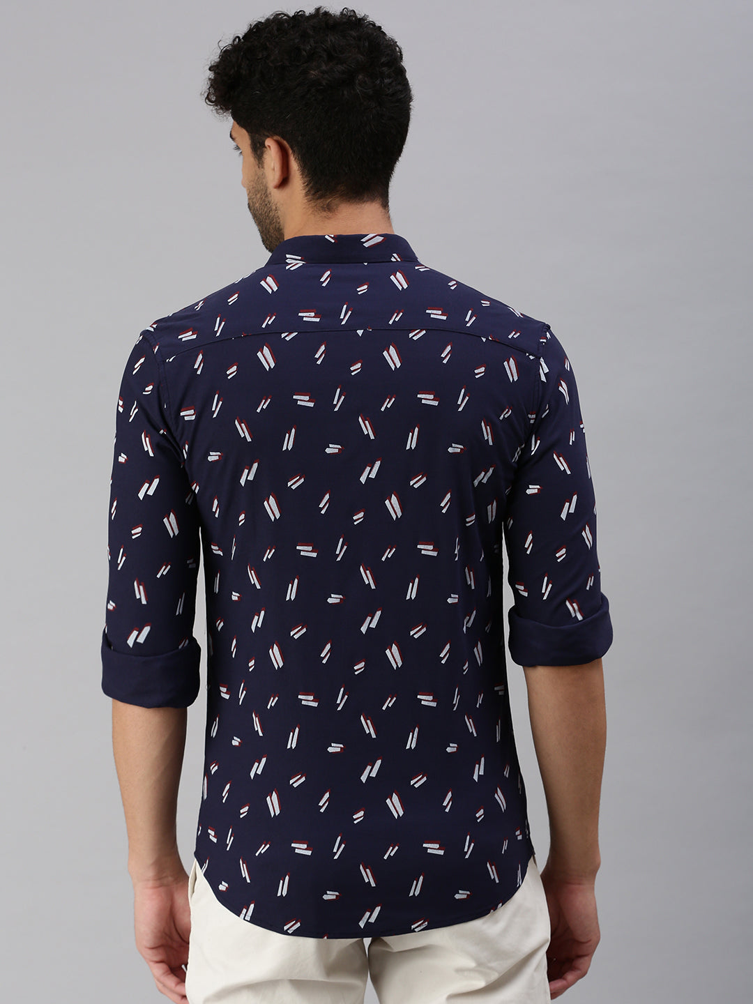 Men Navy Blue Printed Casual Shirt