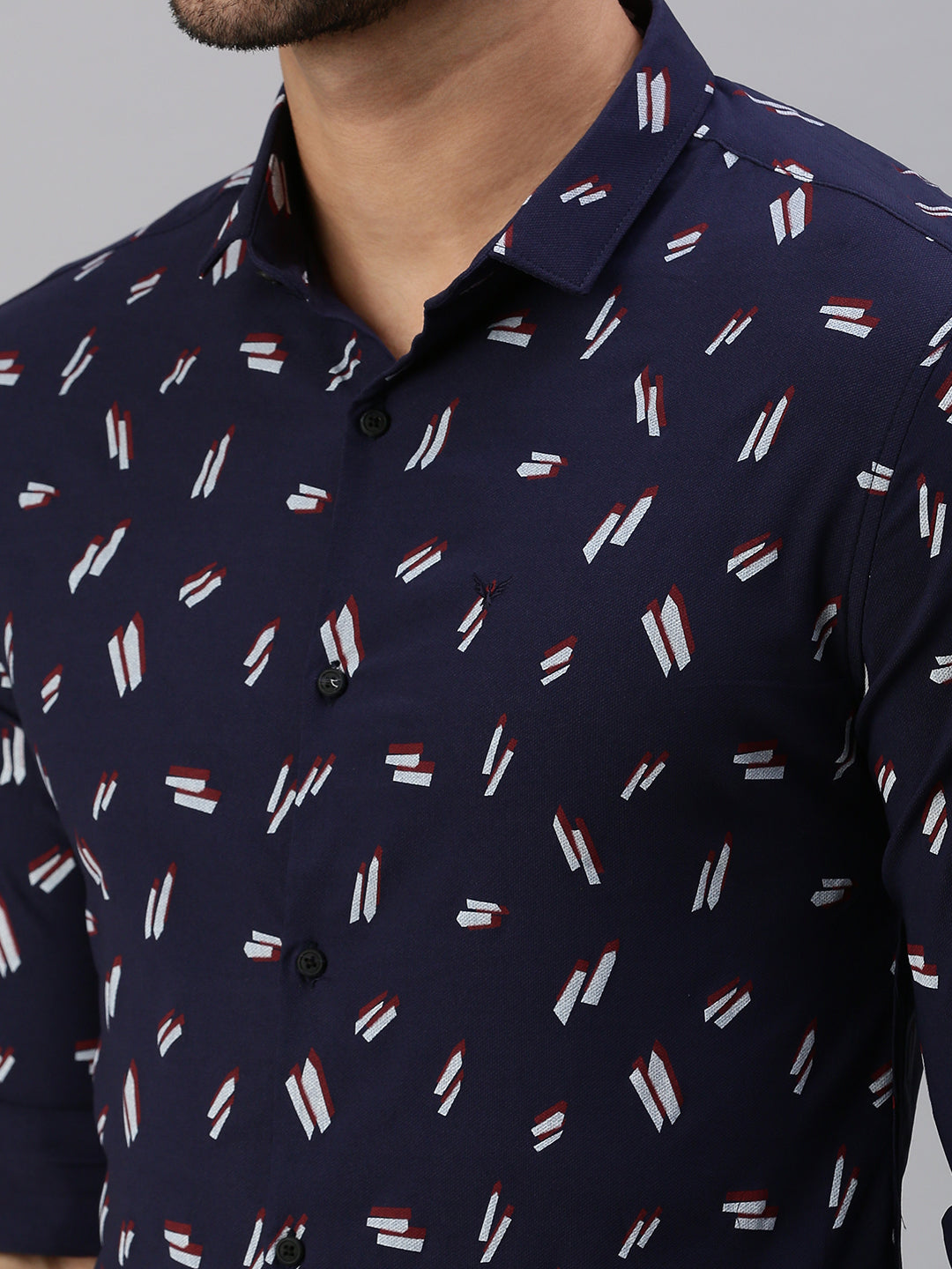 Men Navy Blue Printed Casual Shirt