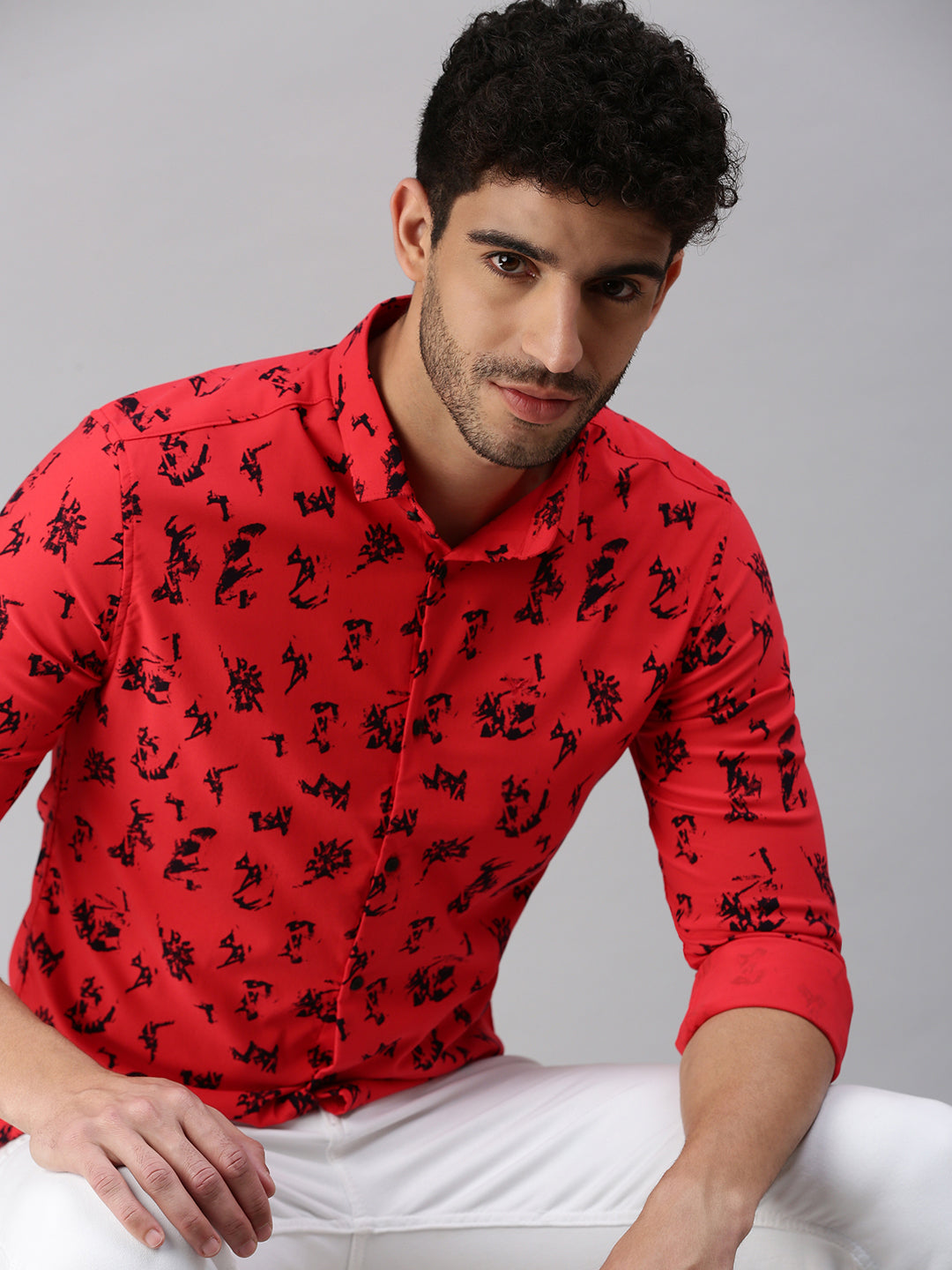 Men Red Printed Casual Shirt