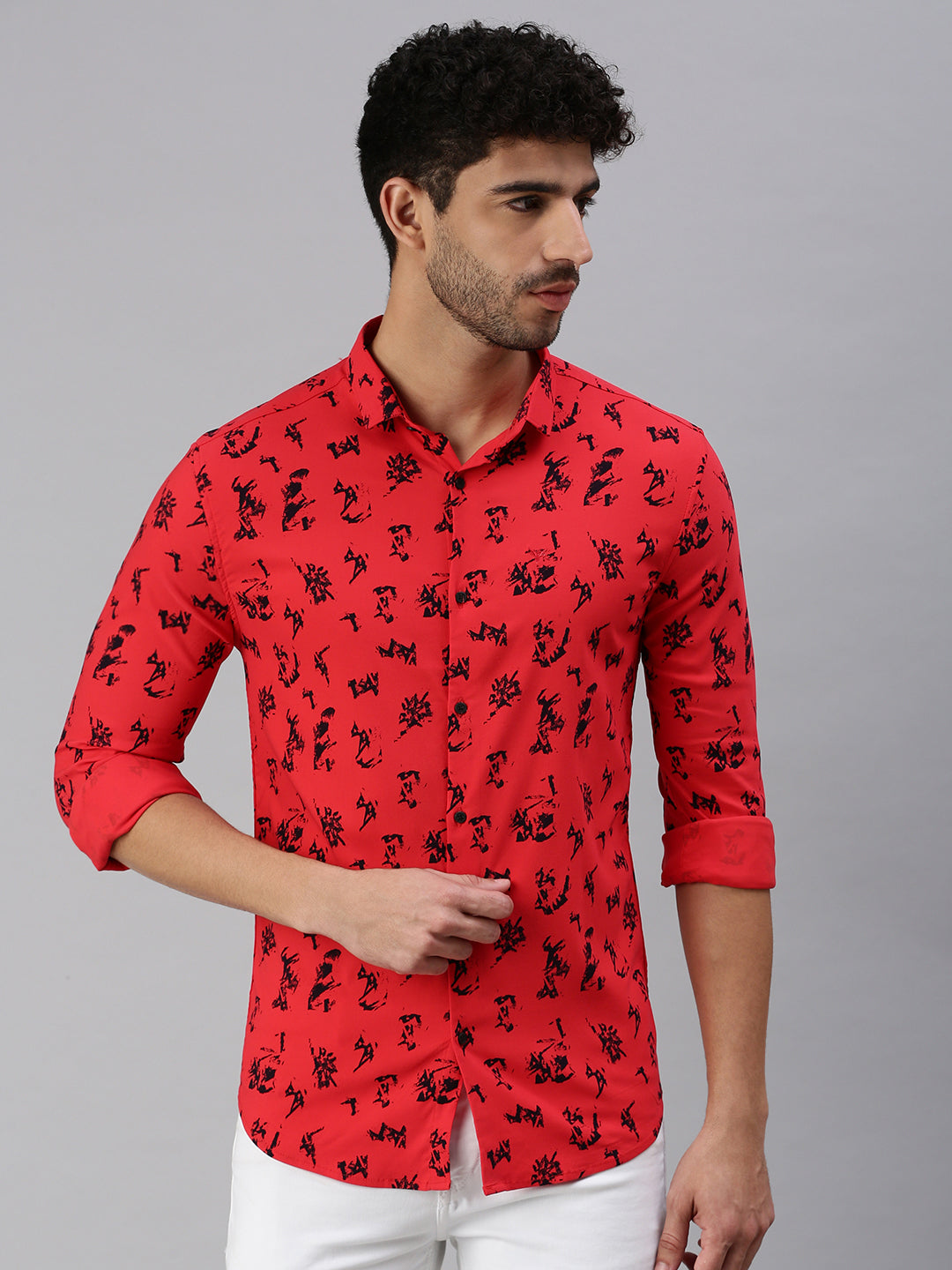 Men Red Printed Casual Shirt