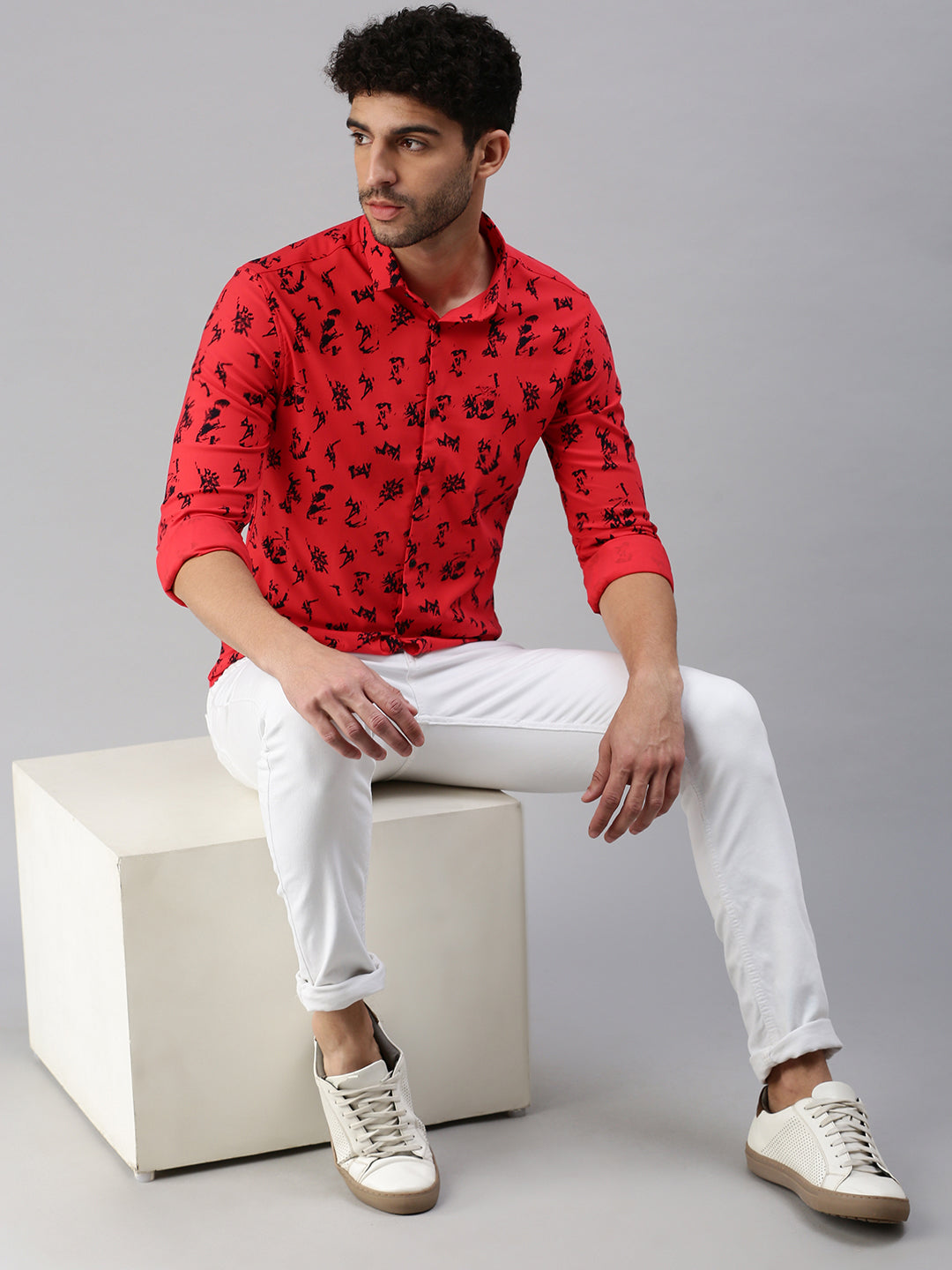 Men Red Printed Casual Shirt