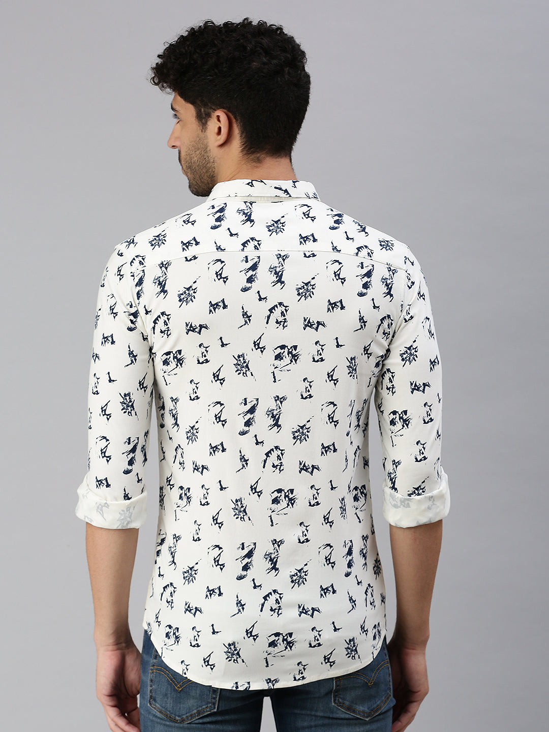 Men Cream Printed Casual Shirt