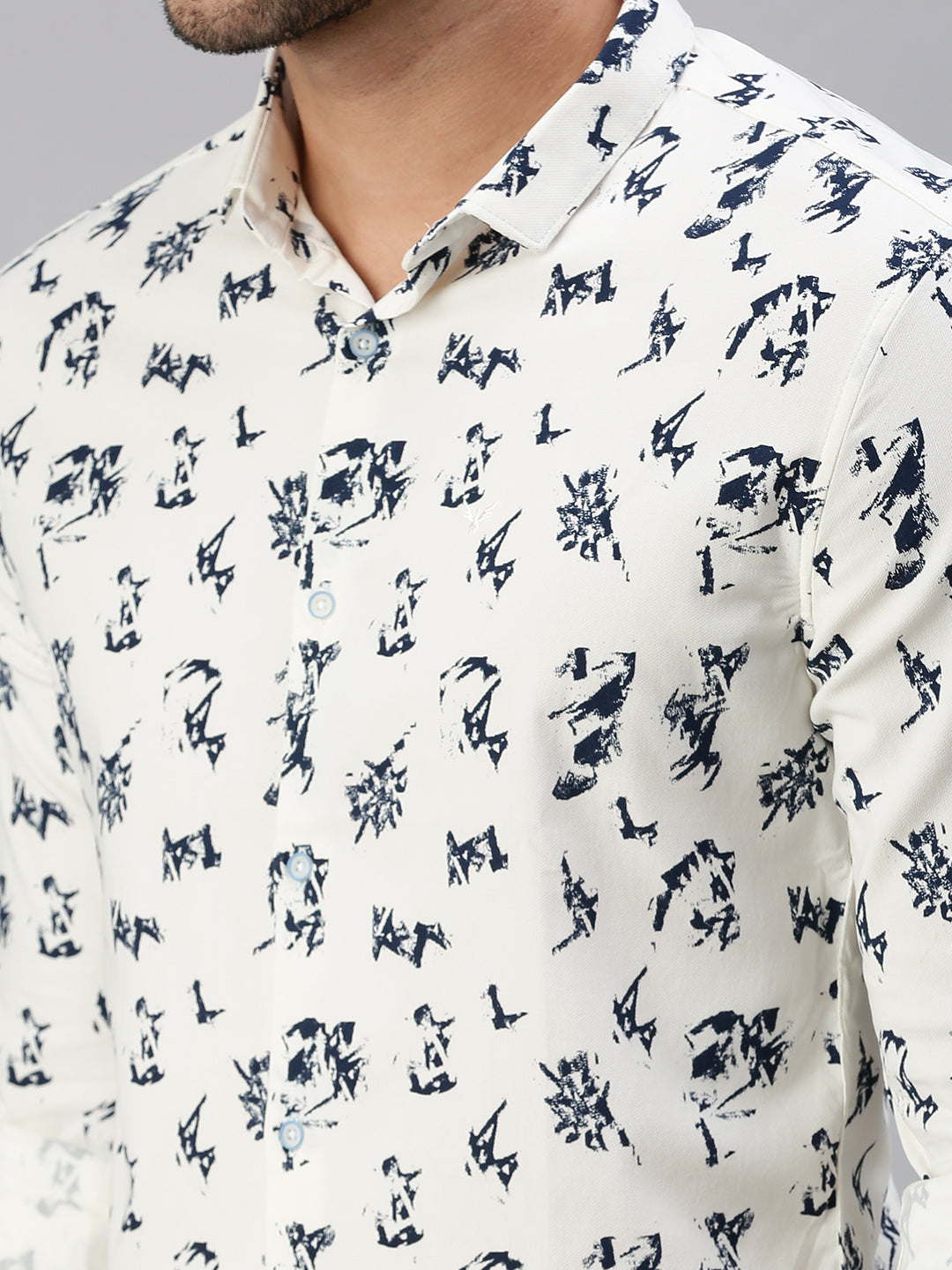 Men Cream Printed Casual Shirt