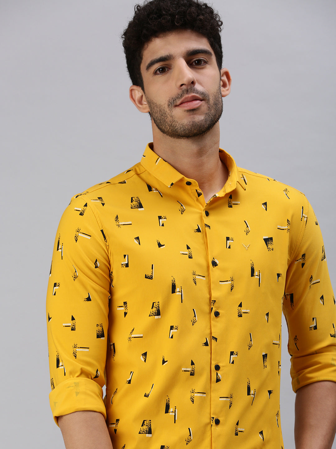 Men Mustard Printed Casual Shirt