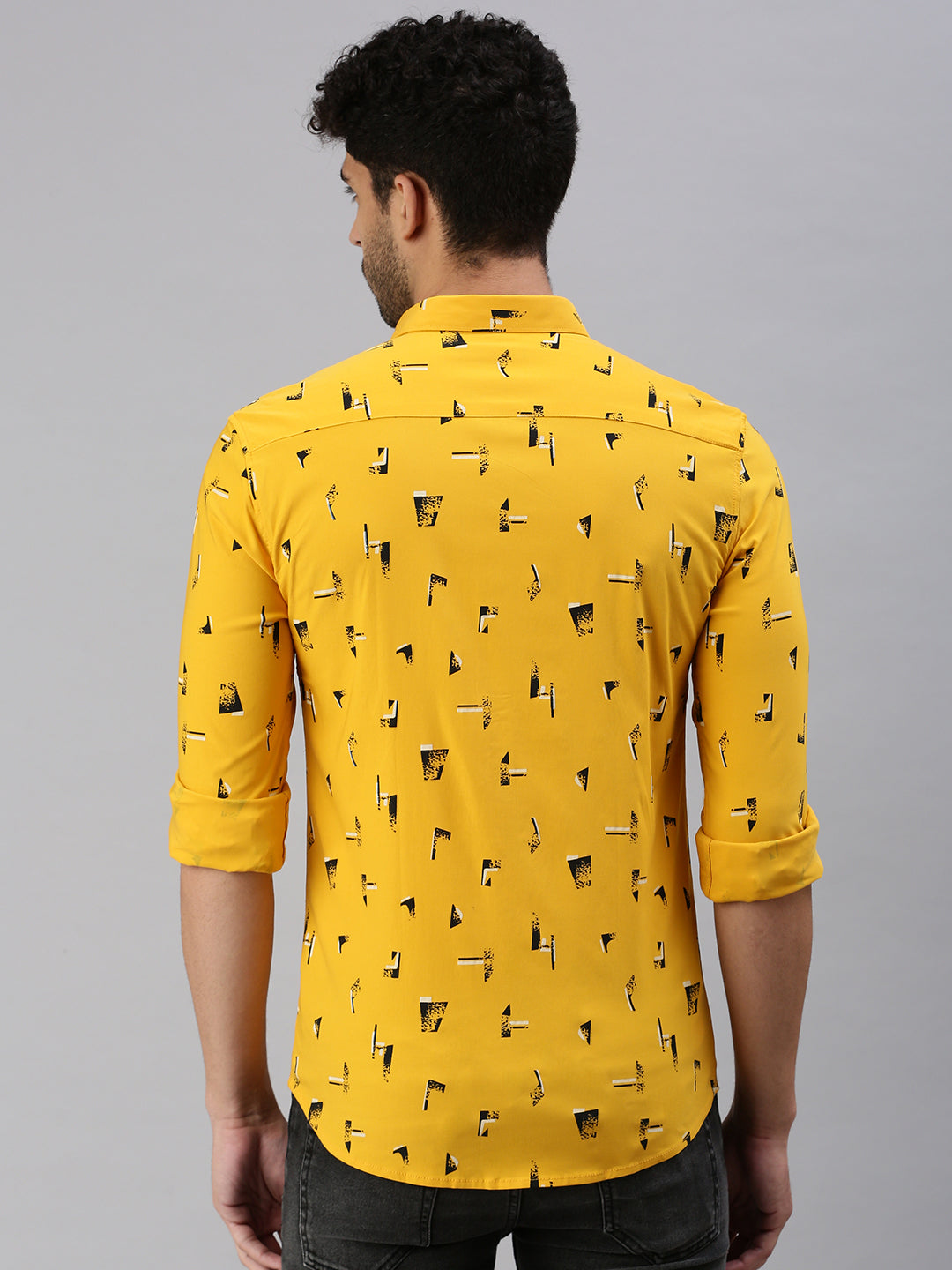 Men Mustard Printed Casual Shirt