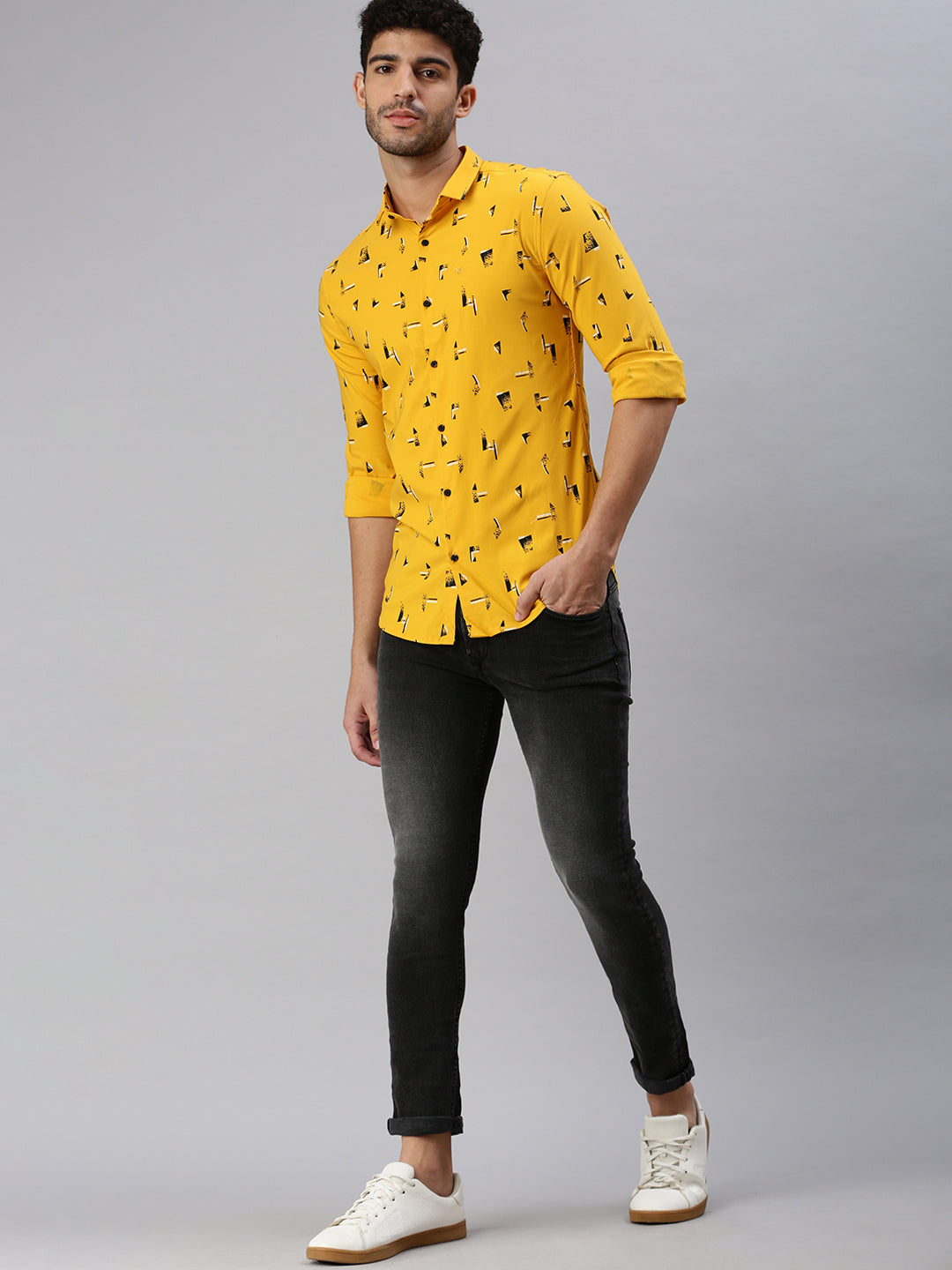 Men Mustard Printed Casual Shirt