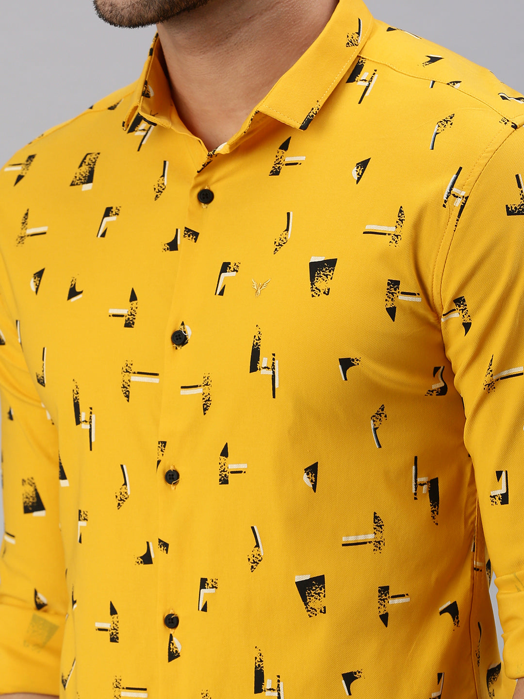 Men Mustard Printed Casual Shirt