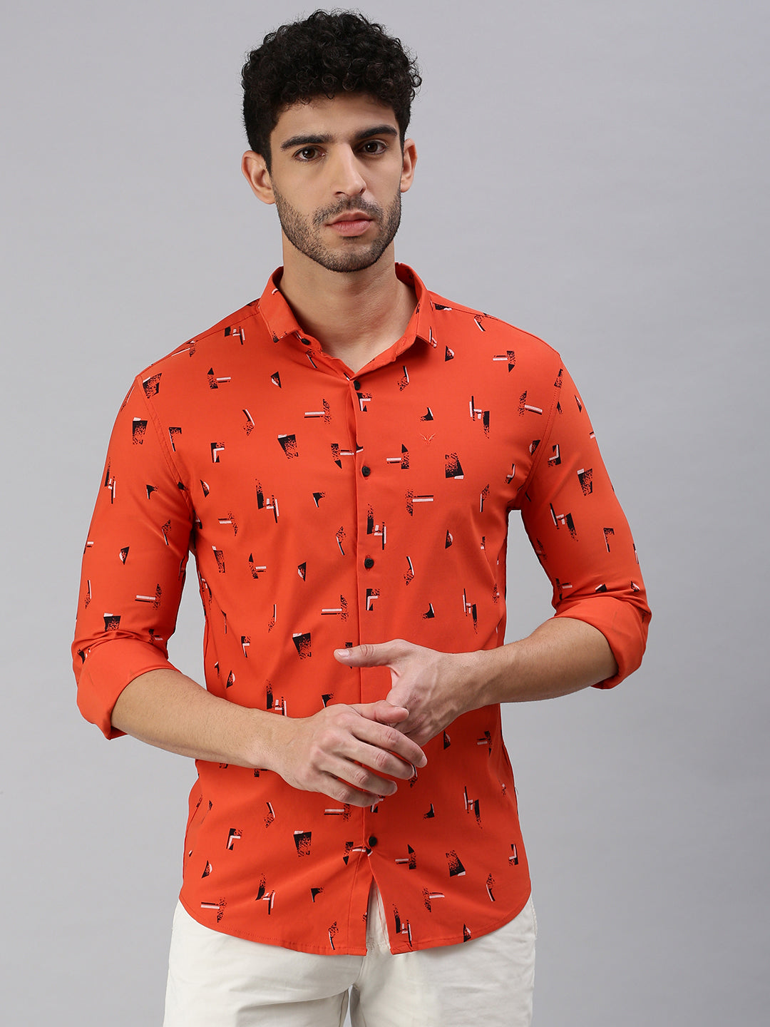 Men Rust Printed Casual Shirt