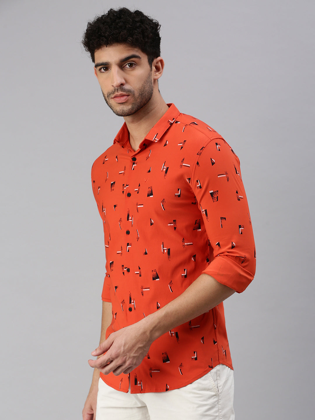 Men Rust Printed Casual Shirt