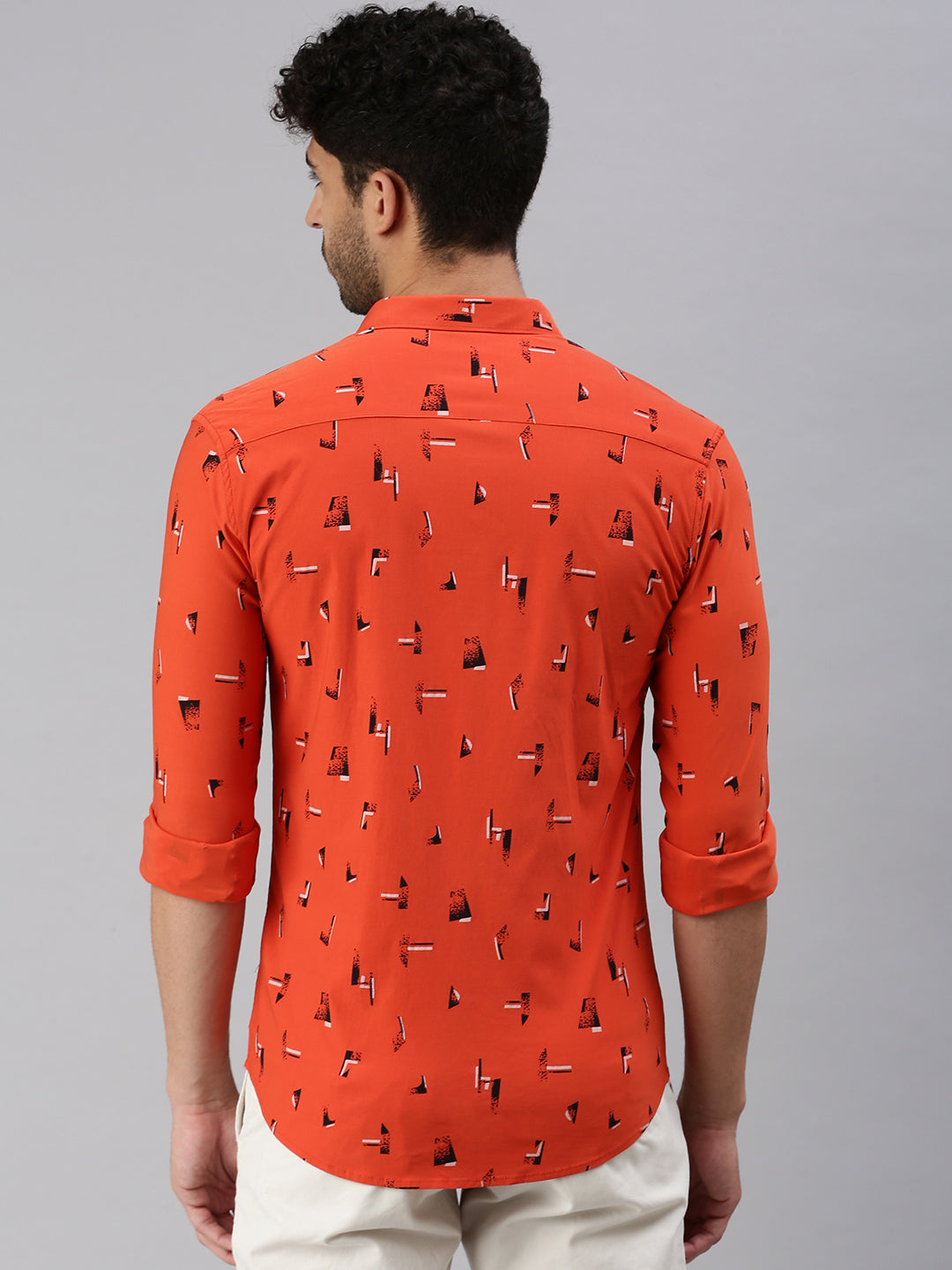 Men Rust Printed Casual Shirt