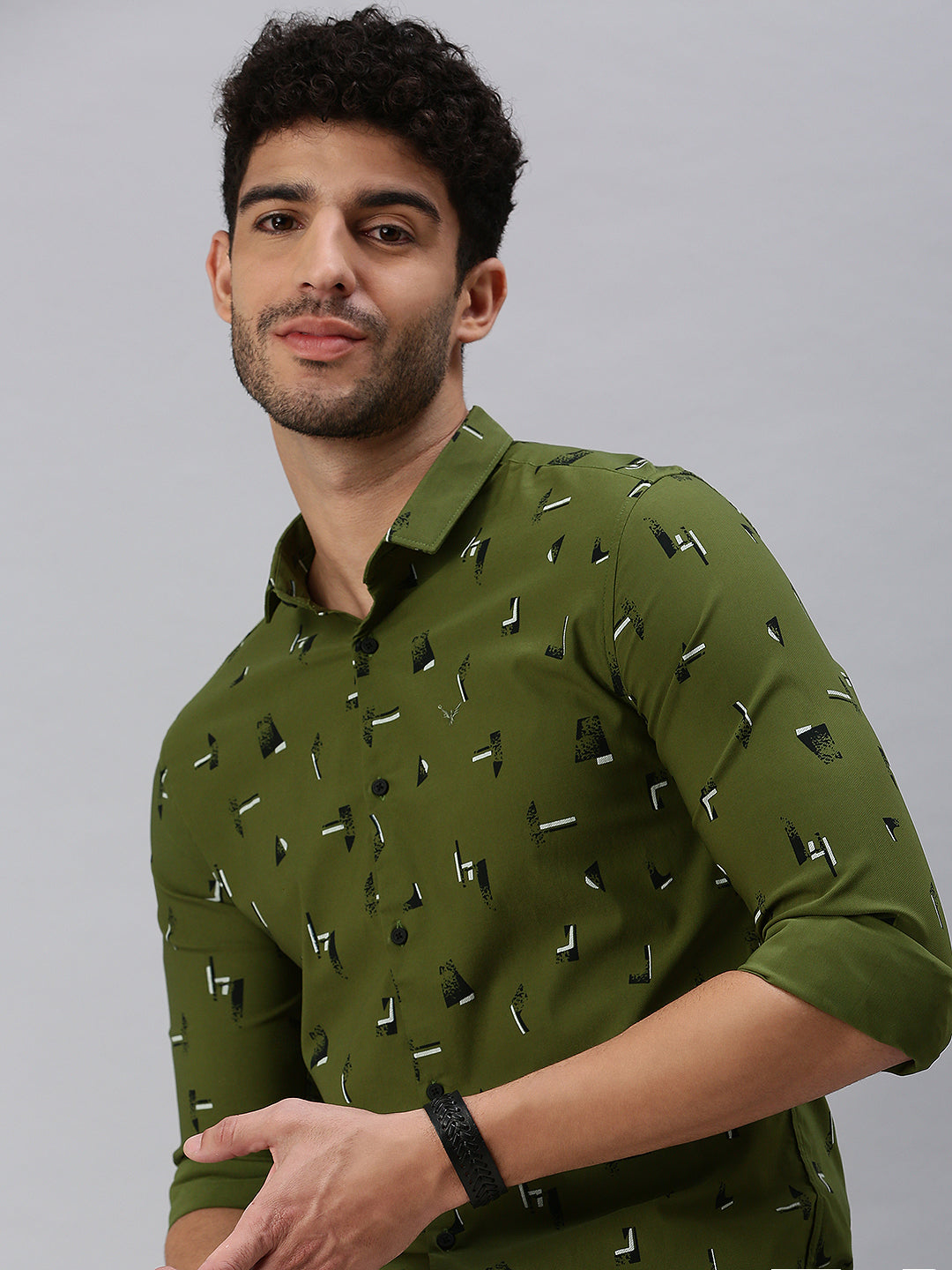 Men Olive Printed Casual Shirt