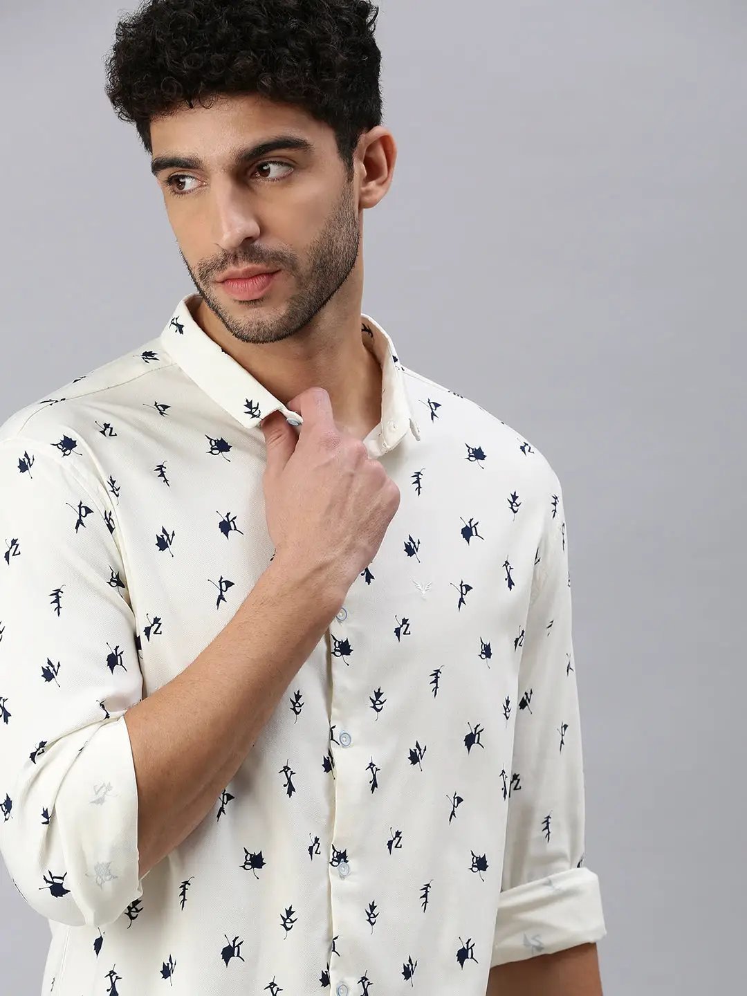 Men's Cream Printed Casual Shirt
