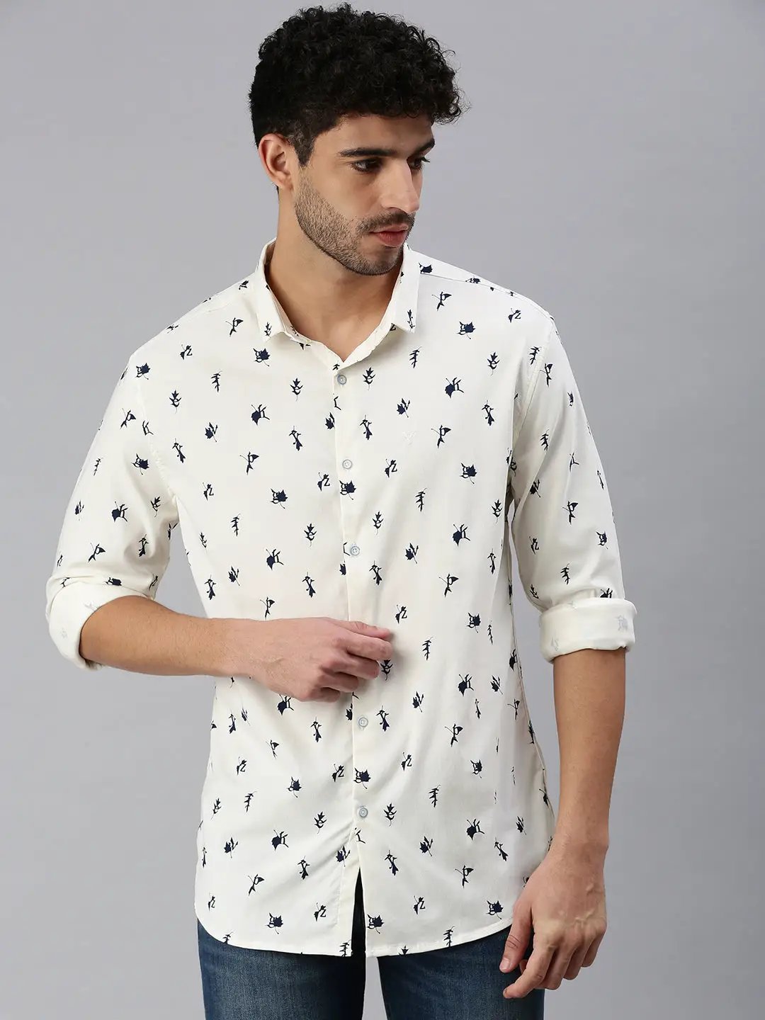 Men's Cream Printed Casual Shirt