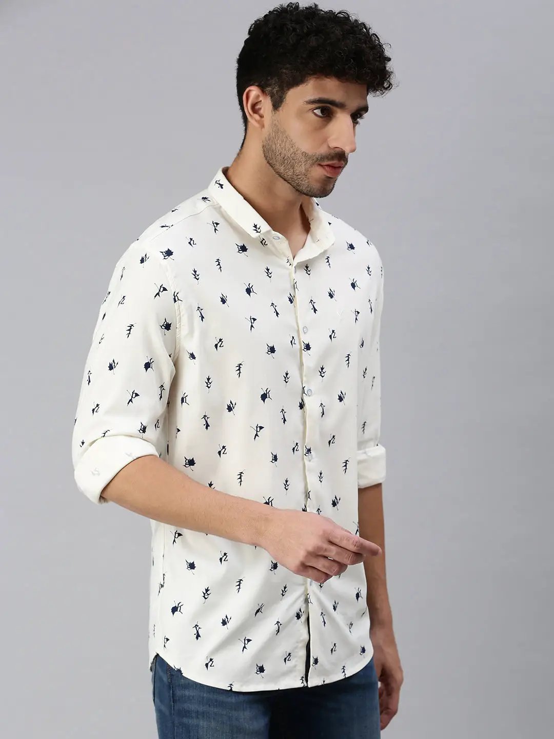 Men's Cream Printed Casual Shirt