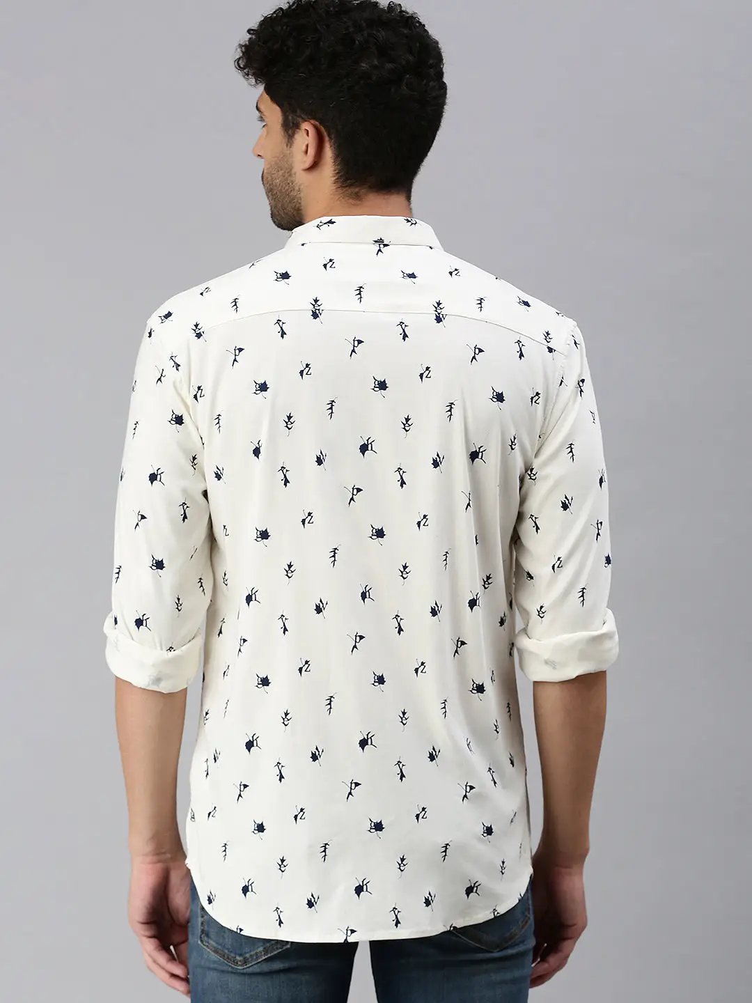 Men's Cream Printed Casual Shirt