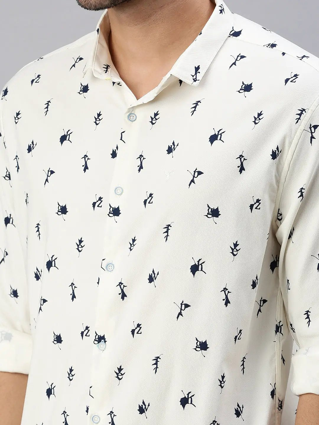 Men's Cream Printed Casual Shirt