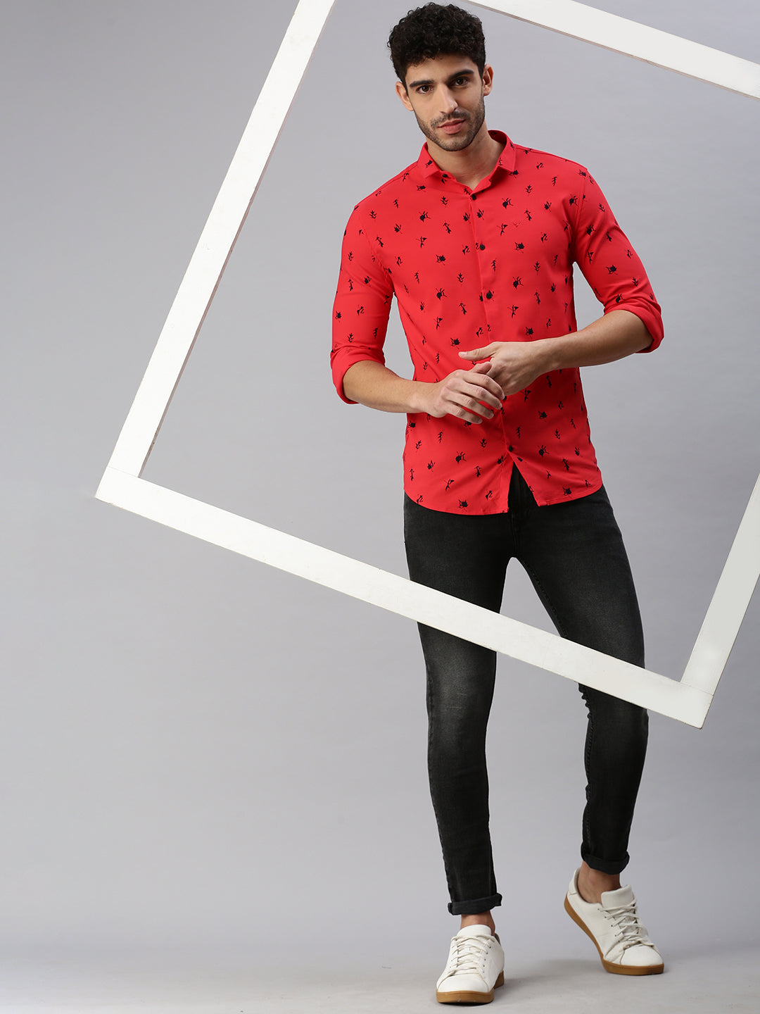 Men Red Printed Casual Shirt