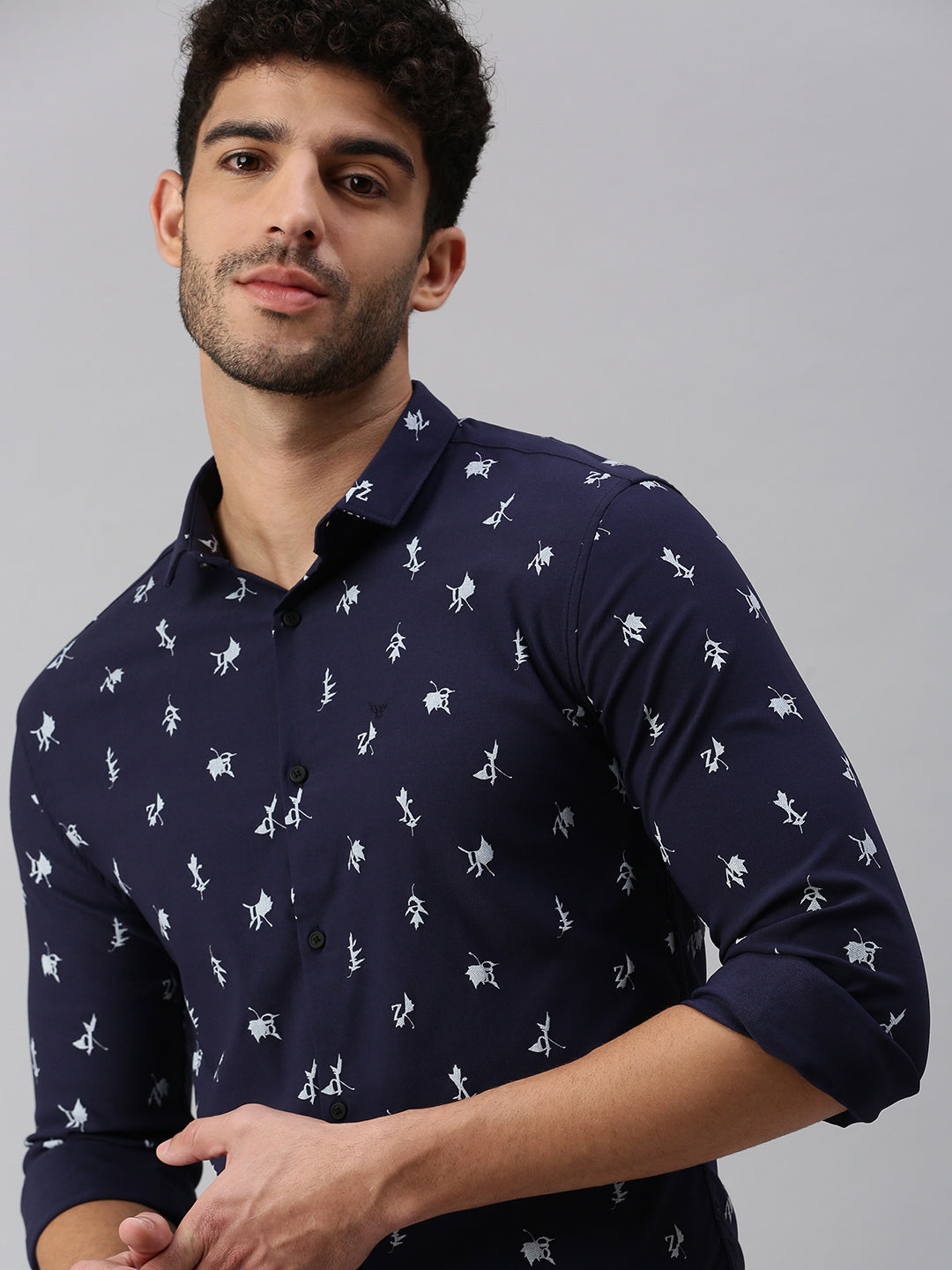 Men Navy Blue Printed Casual Shirt