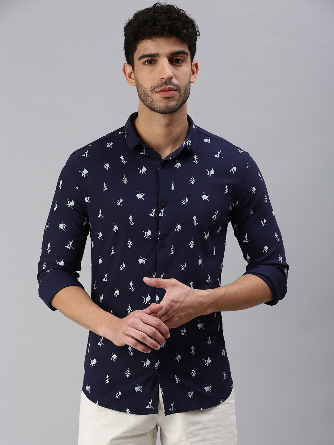 Men Navy Blue Printed Casual Shirt