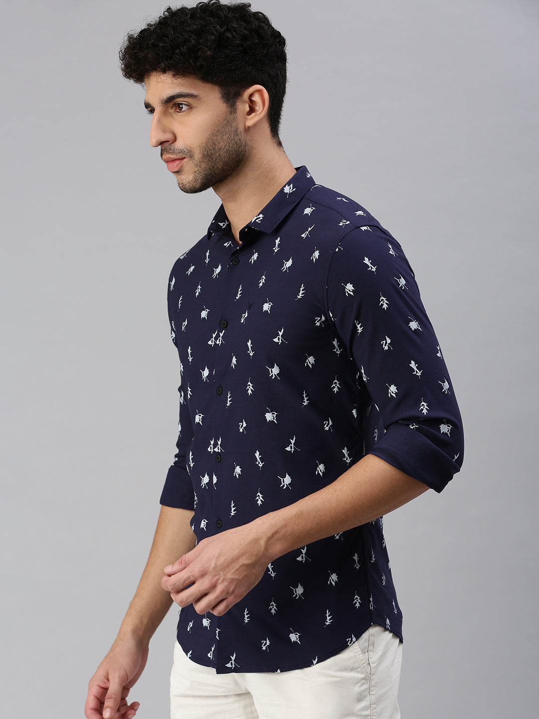 Men Navy Blue Printed Casual Shirt