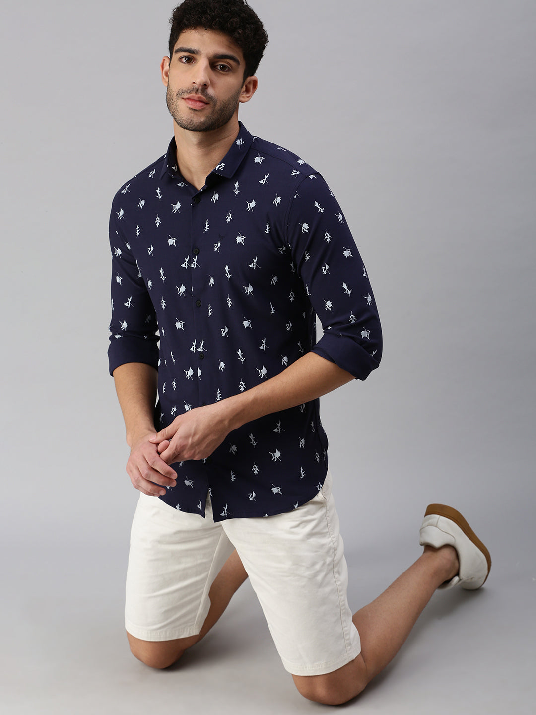 Men Navy Blue Printed Casual Shirt