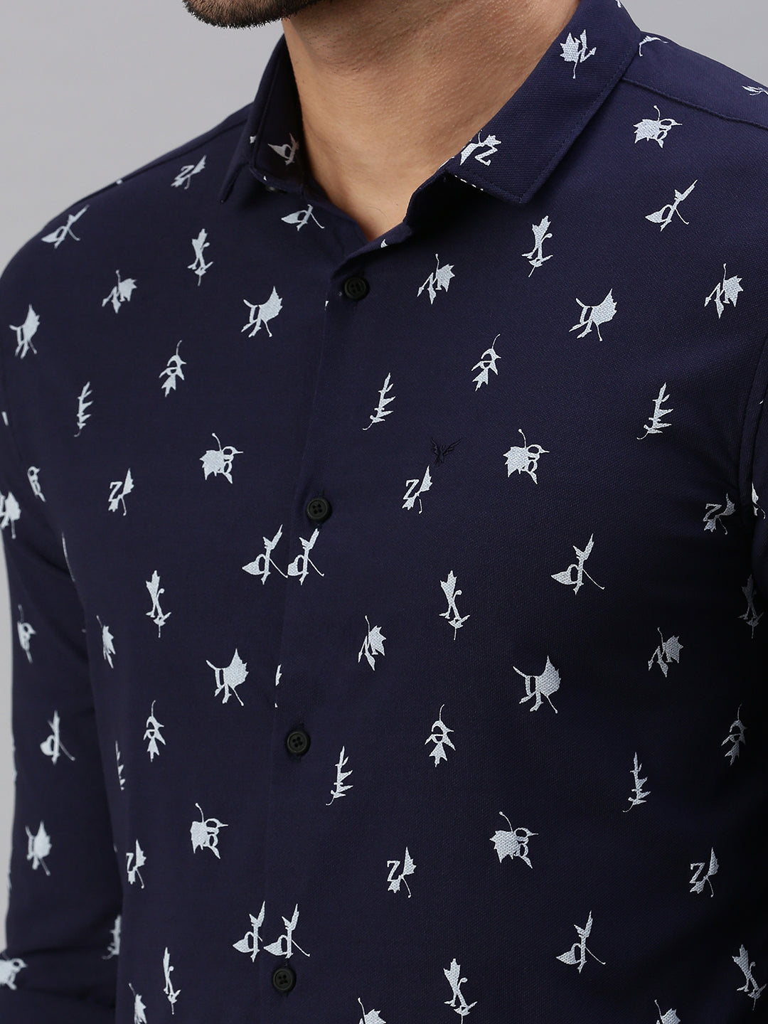 Men Navy Blue Printed Casual Shirt