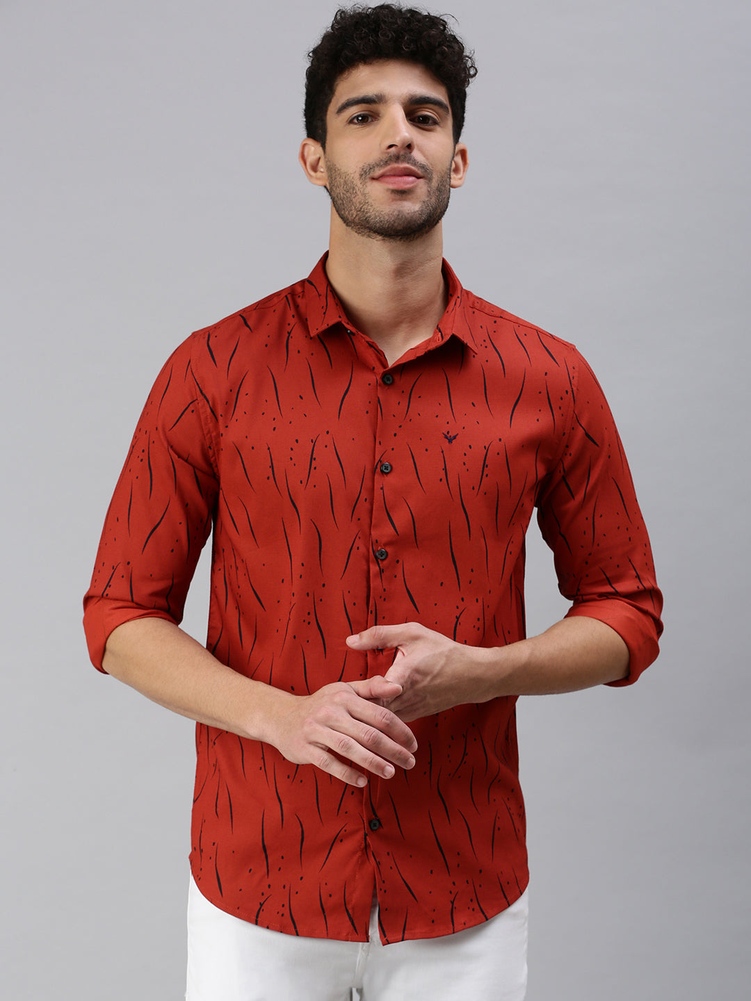 Men Rust Printed Casual Shirt