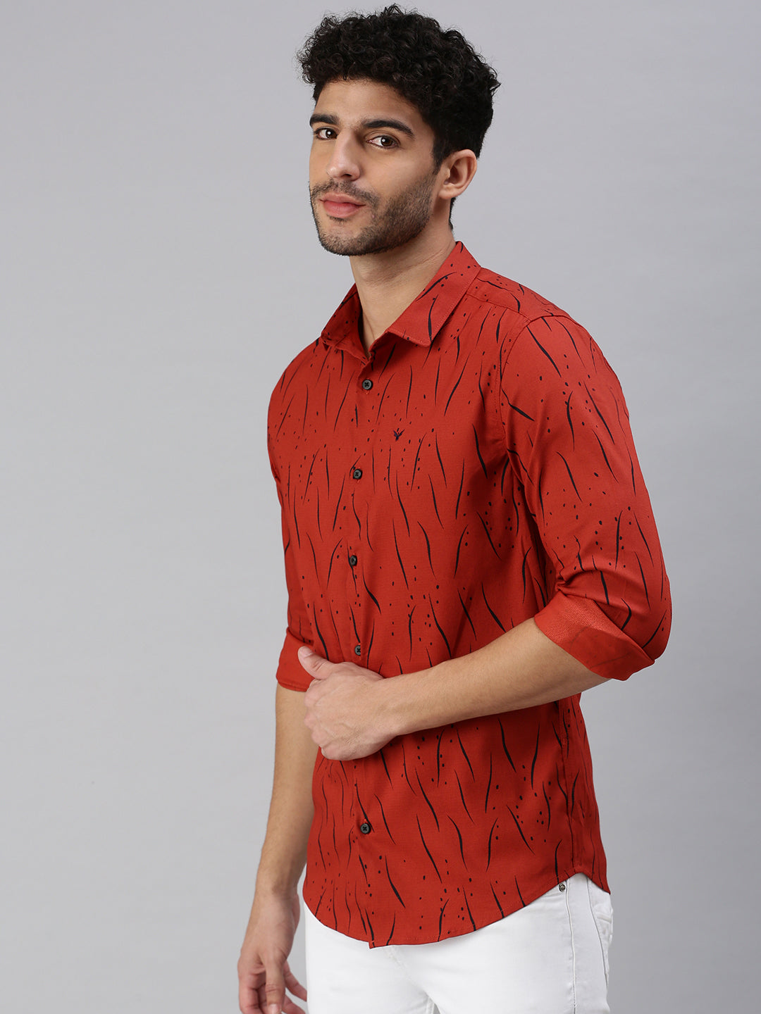 Men Rust Printed Casual Shirt