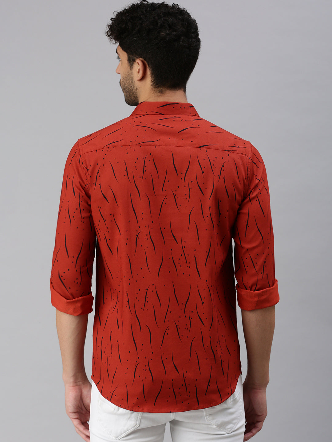 Men Rust Printed Casual Shirt