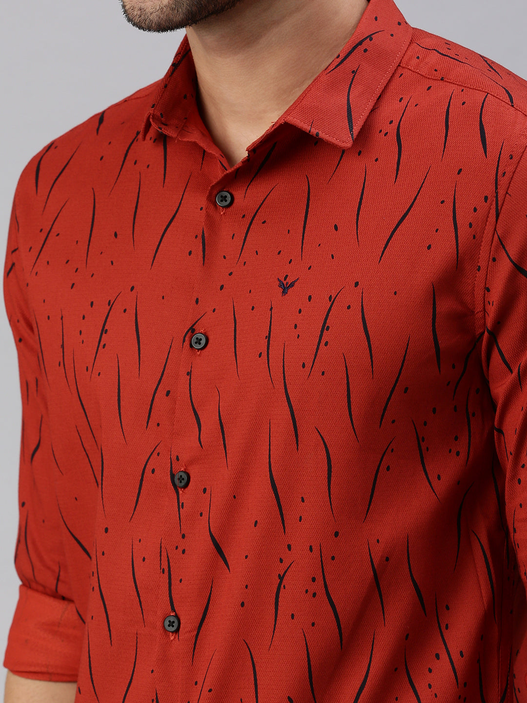 Men Rust Printed Casual Shirt