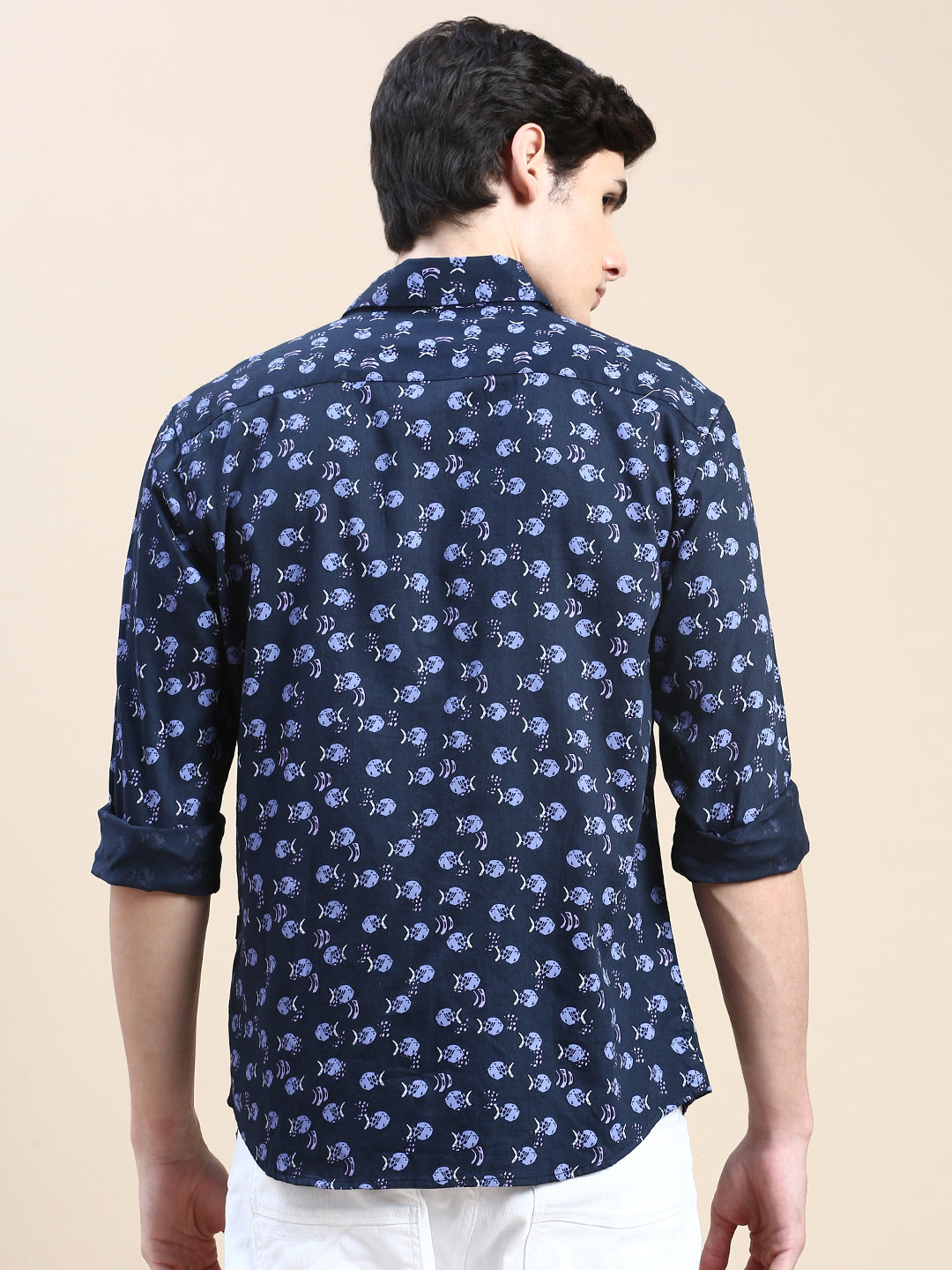 Men Navy Graphics Casual Shirt