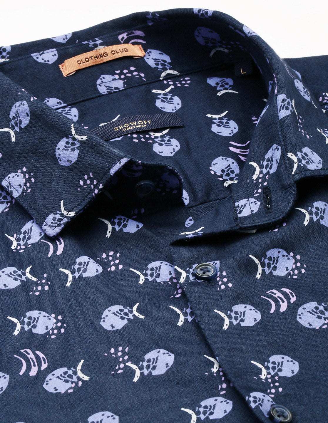 Men Navy Graphics Casual Shirt